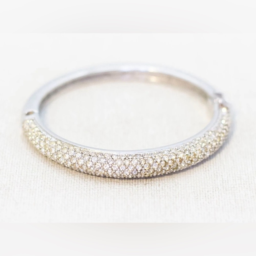 Christian Dior  Shimmering Crystals Hinged Bangle 7 Inch in silver tone